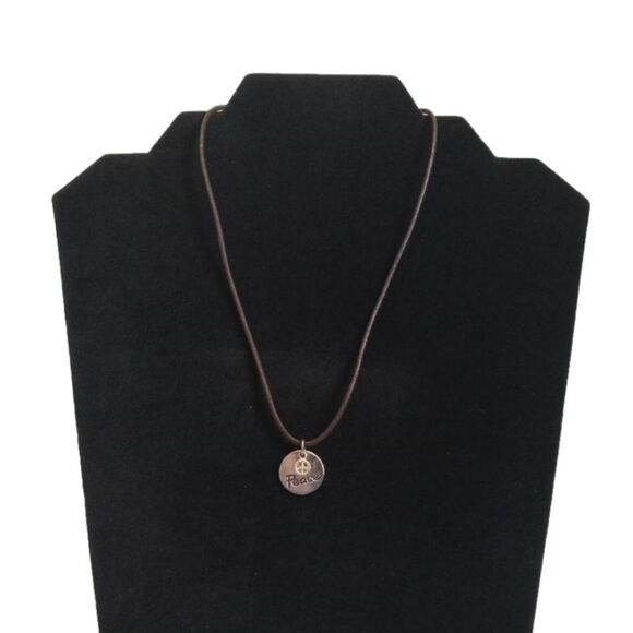 Fashion Jewelry Jewelry - Gold Toned Plated 925 Round Peace Engraved Pendant Lightweight Fashion Necklace